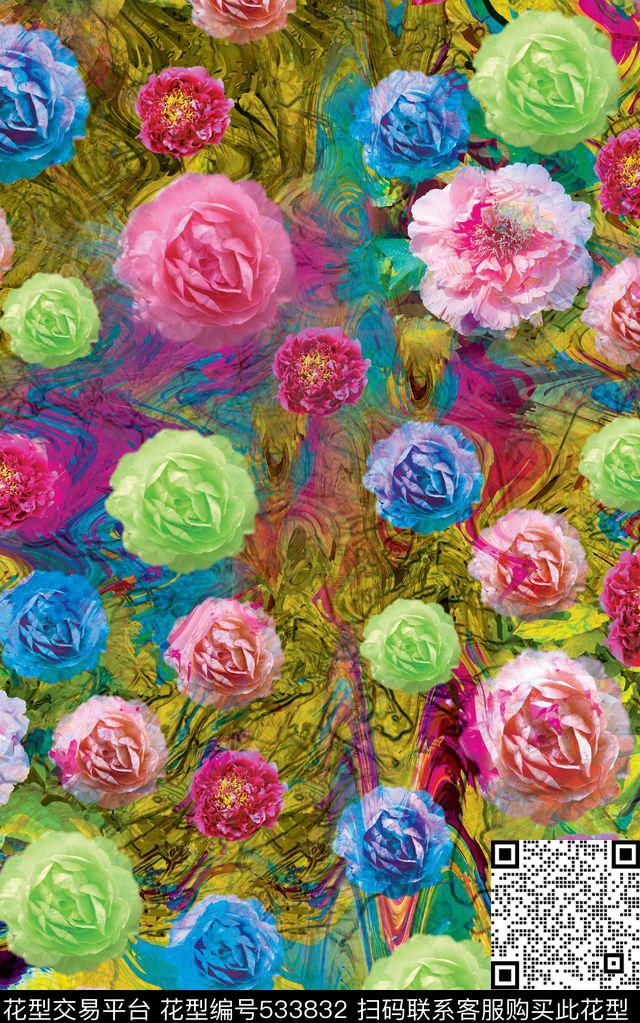 花卉数码华亿平台万紫千红数码印花华亿平台下载（图片编号: 533832） - 瓦栏（Walan）