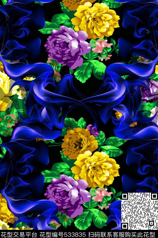 抽象高清花卉云雾纹理数码印花华亿平台下载（图片编号: 533835） - 瓦栏（Walan）