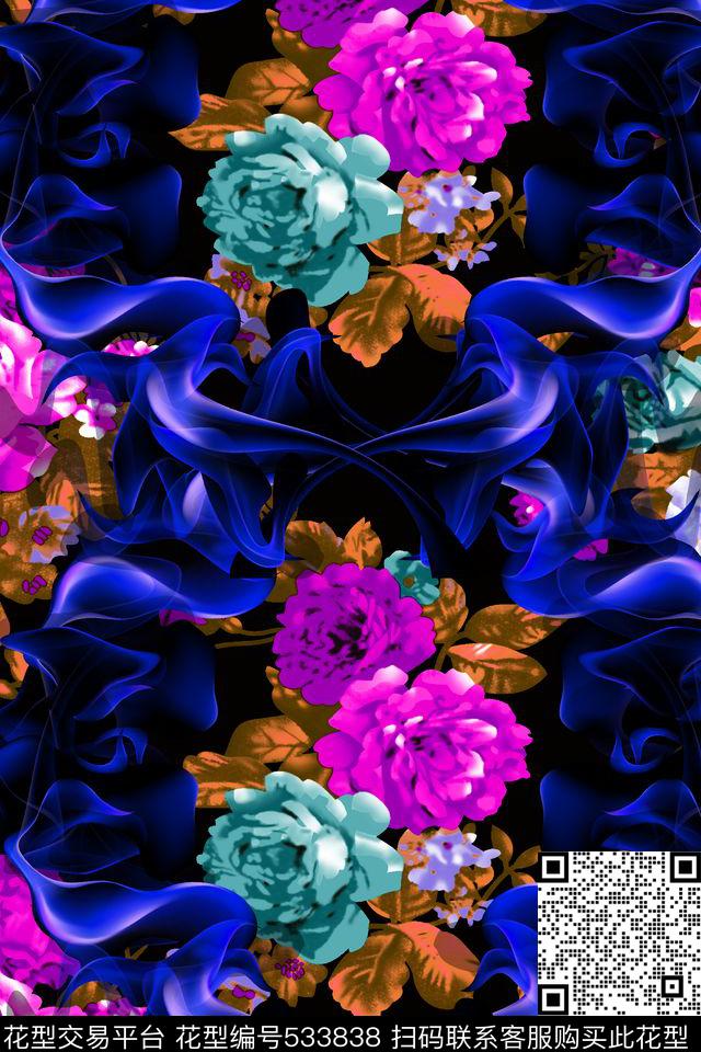 抽象高清花卉云雾纹理数码印花华亿平台下载（图片编号: 533838） - 瓦栏（Walan）