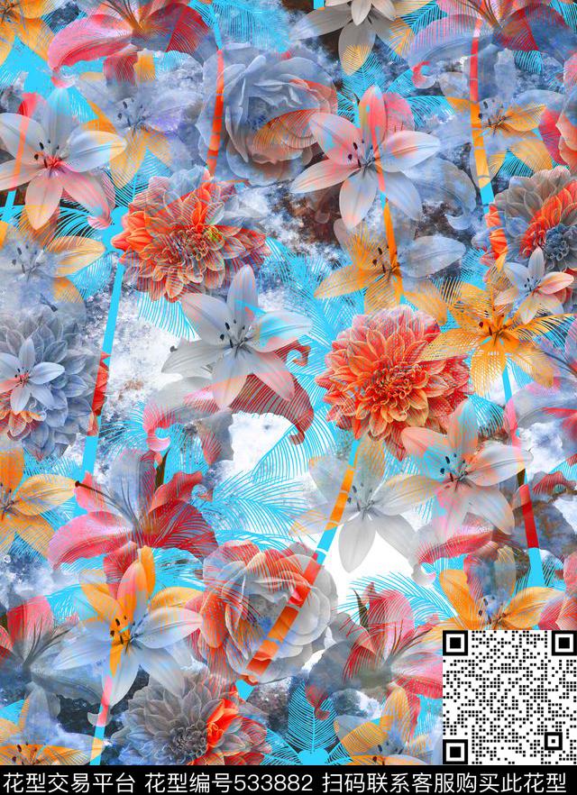 热带风情椰树花卉时尚潮热数码印花华亿平台下载（图片编号: 533882） - 瓦栏（Walan）