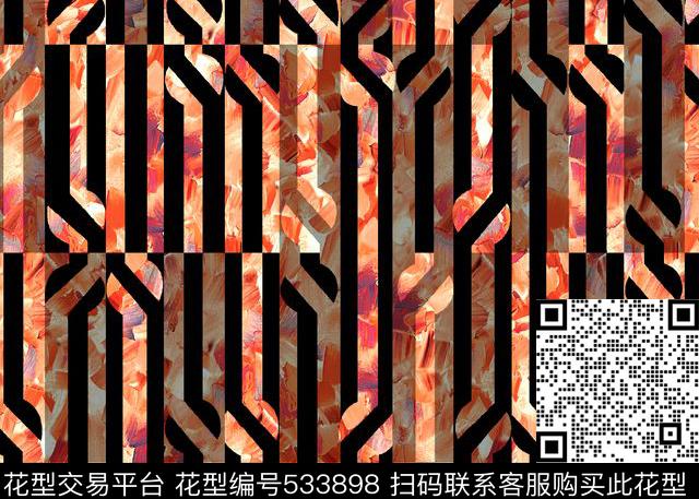 几何条纹男士面料油画肌理数码印花华亿平台下载（图片编号: 533898） - 瓦栏（Walan）