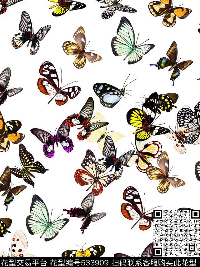 复古蝴蝶男装华亿平台数码印花华亿平台下载（图片编号: 533909） - 瓦栏（Walan）