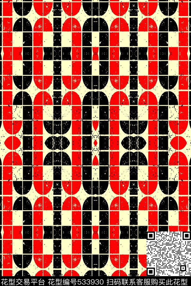 斑驳大红黑白传统印花华亿平台下载（图片编号: 533930） - 瓦栏（Walan）