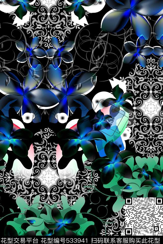 抽象宫廷花边数码印花华亿平台下载（图片编号: 533941） - 瓦栏（Walan）