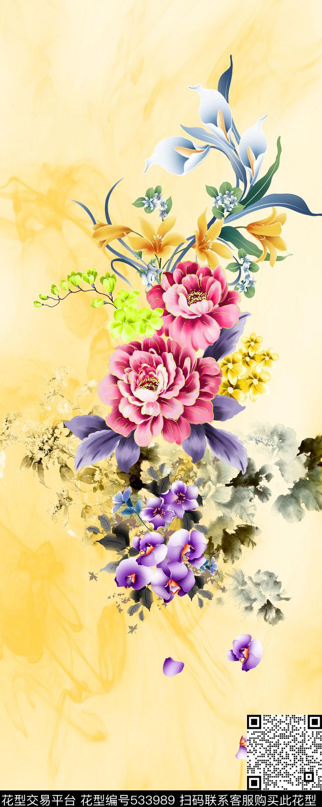 层次定位花卉数码印花华亿平台下载（图片编号: 533989） - 瓦栏（Walan）
