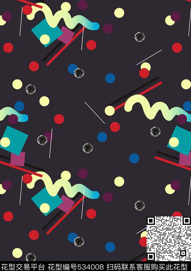 几何系列时尚休闲彩色涂鸦传统印花华亿平台下载（图片编号: 534008） - 瓦栏（Walan）