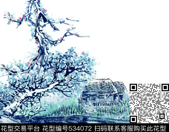 中国风中国风大写意青山绿水梅花男女装华亿平台数码印花华亿平台下载（图片编号: 534072） - 瓦栏（Walan）