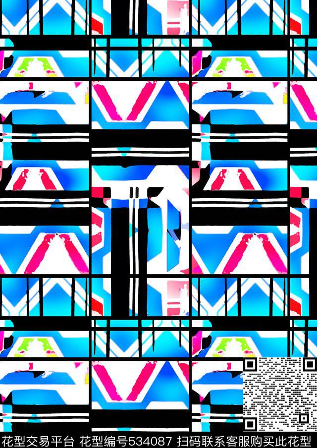 抽象几何荧光色数码印花华亿平台下载（图片编号: 534087） - 瓦栏（Walan）