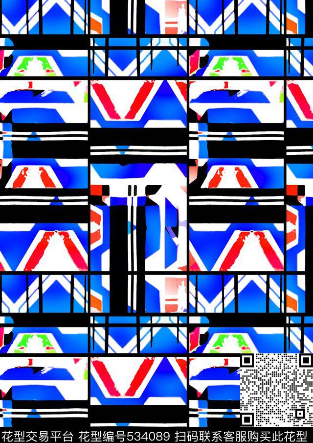 抽象几何荧光色数码印花华亿平台下载（图片编号: 534089） - 瓦栏（Walan）