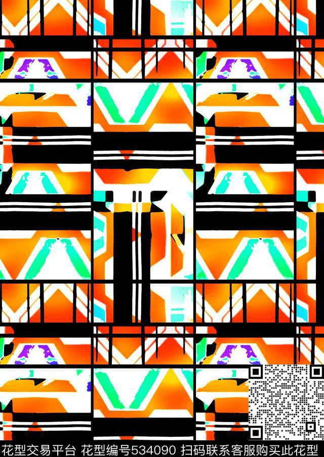 抽象几何荧光色数码印花华亿平台下载（图片编号: 534090） - 瓦栏（Walan）