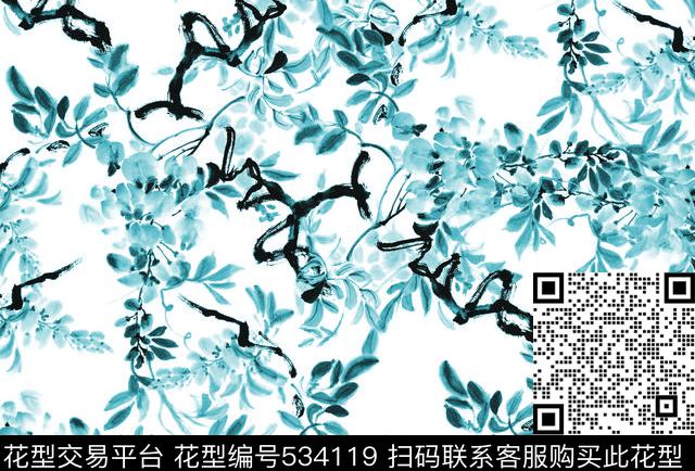 水墨花卉花卉大牌花朵数码印花华亿平台下载（图片编号: 534119） - 瓦栏（Walan）