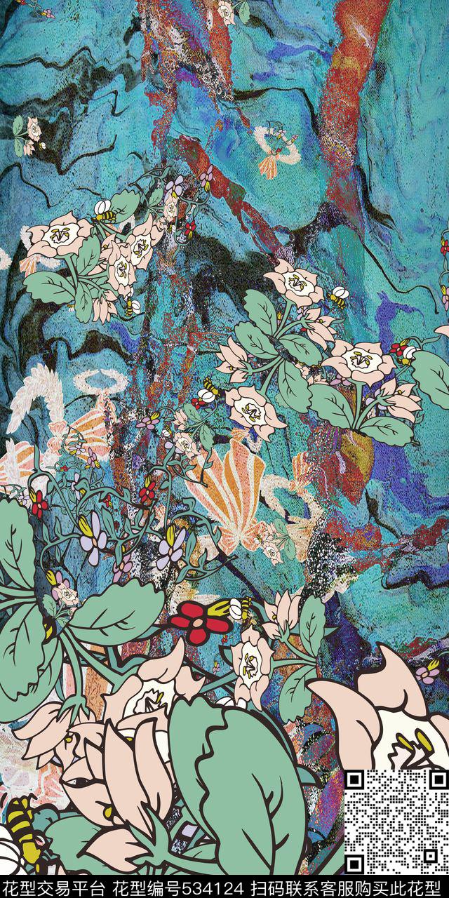 定位花粉嫩色花卉数码印花华亿平台下载（图片编号: 534124） - 瓦栏（Walan）