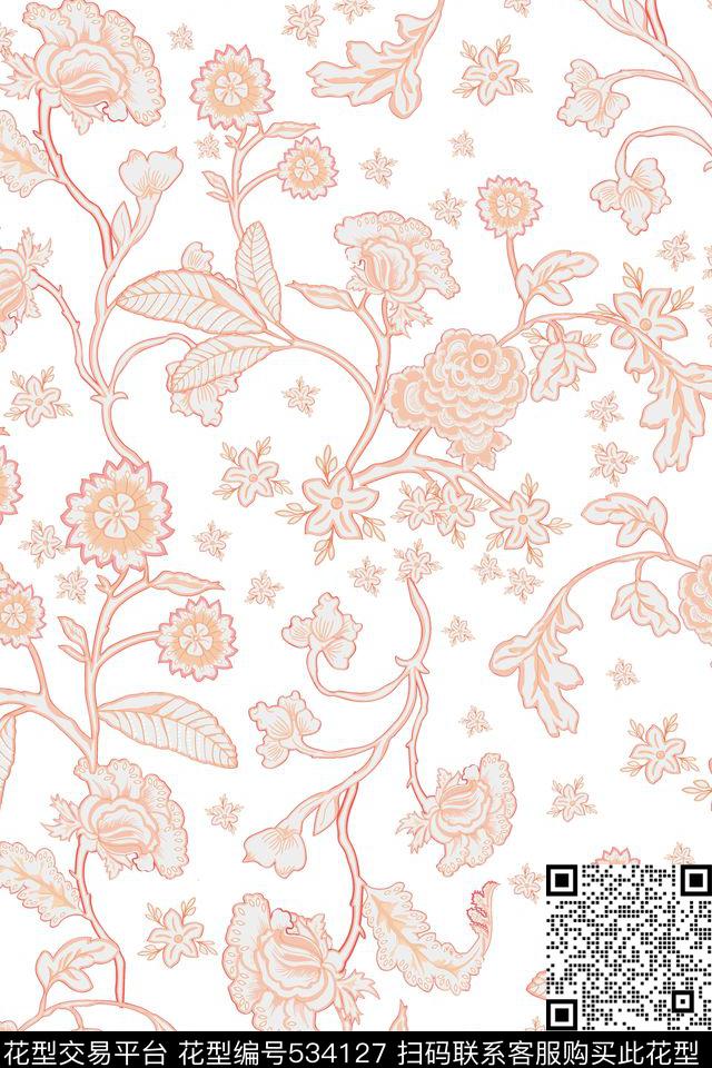 流行时尚花卉服装传统印花华亿平台下载（图片编号: 534127） - 瓦栏（Walan）