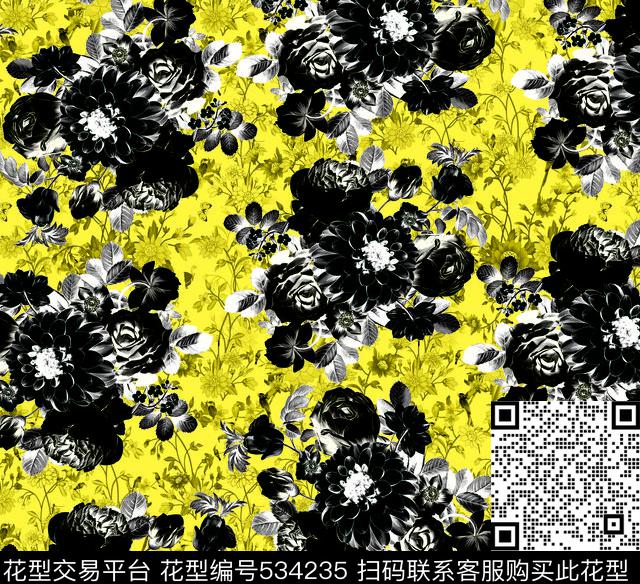 世界手绘花复古数码印花华亿平台下载（图片编号: 534235） - 瓦栏（Walan）