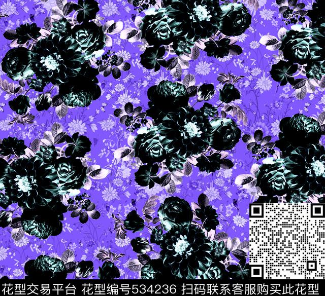 世界手绘花复古数码印花华亿平台下载（图片编号: 534236） - 瓦栏（Walan）