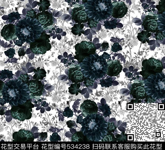 世界手绘花复古数码印花华亿平台下载（图片编号: 534238） - 瓦栏（Walan）