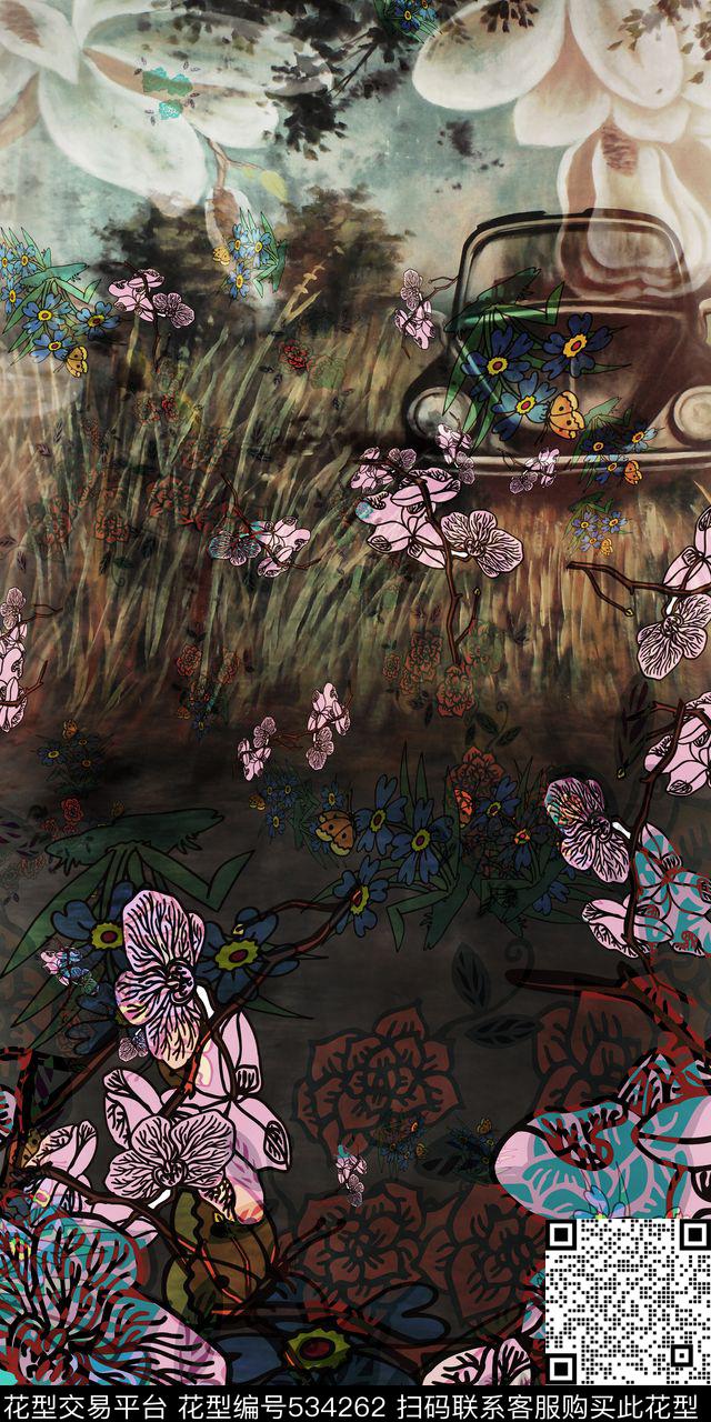 定位花花卉抽象女装家纺数码印花华亿平台下载（图片编号: 534262） - 瓦栏（Walan）
