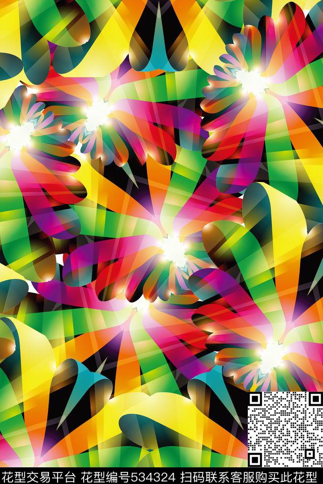 抽象彩虹条纹拼接图案数码印花华亿平台下载（图片编号: 534324） - 瓦栏（Walan）