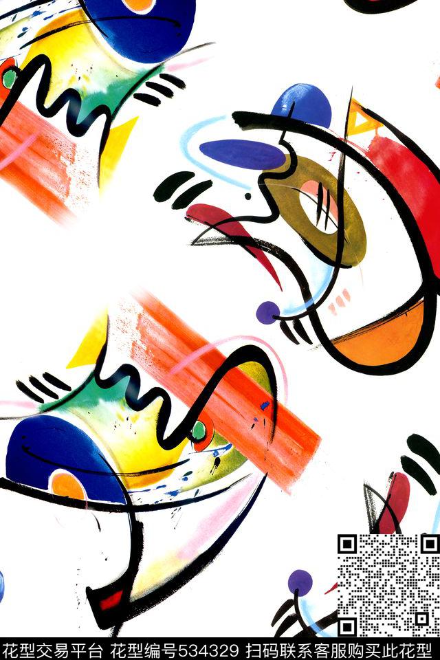 抽象水粉画炫彩数码印花华亿平台下载（图片编号: 534329） - 瓦栏（Walan）