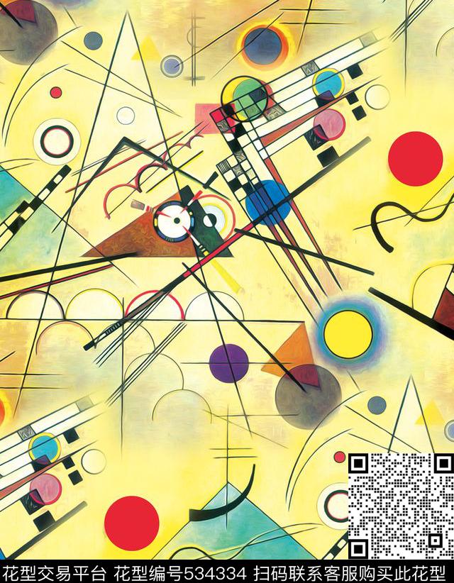 笔触抽象几何数码印花华亿平台下载（图片编号: 534334） - 瓦栏（Walan）