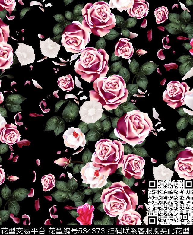玫瑰花大牌男装时尚花卉数码印花华亿平台下载（图片编号: 534373） - 瓦栏（Walan）
