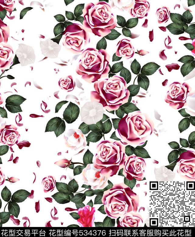 玫瑰花大牌男装时尚花卉数码印花华亿平台下载（图片编号: 534376） - 瓦栏（Walan）