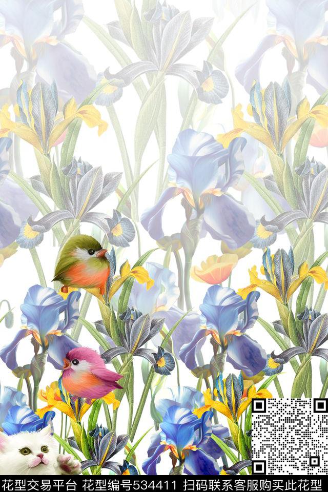 MAX-定位欧美民族风流行时尚手绘花卉猫咪数码印花华亿平台下载（图片编号: 534411） - 瓦栏（Walan）