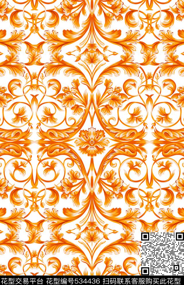 青花瓷花纹流行花纹传统印花华亿平台下载（图片编号: 534436） - 瓦栏（Walan）