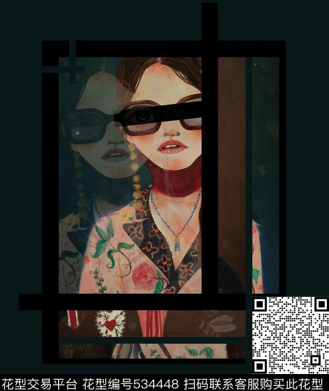 GUCCI时尚女魔头绘插画卡通摩登少女头像数码印花华亿平台下载（图片编号: 534448） - 瓦栏（Walan）