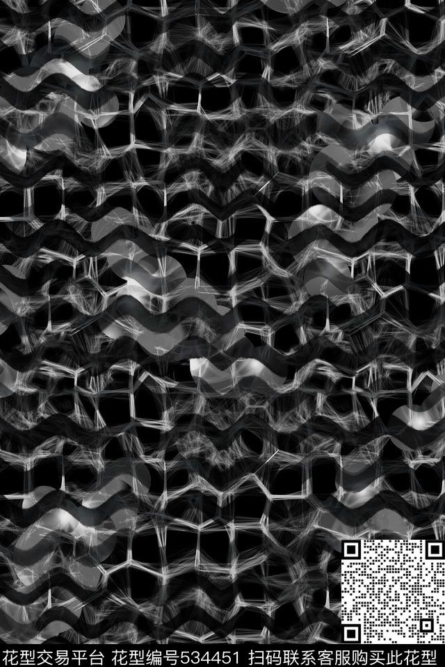 抽象条纹波点数码印花华亿平台下载（图片编号: 534451） - 瓦栏（Walan）