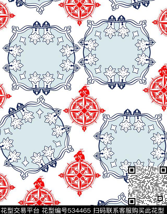 花纹几何指南针传统印花华亿平台下载（图片编号: 534465） - 瓦栏（Walan）