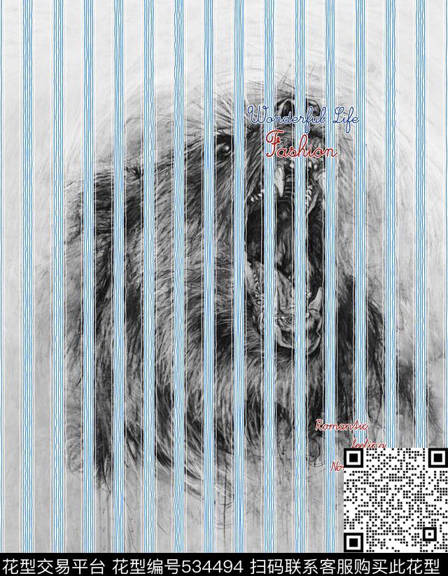 几何线条猩猩数码印花华亿平台下载（图片编号: 534494） - 瓦栏（Walan）