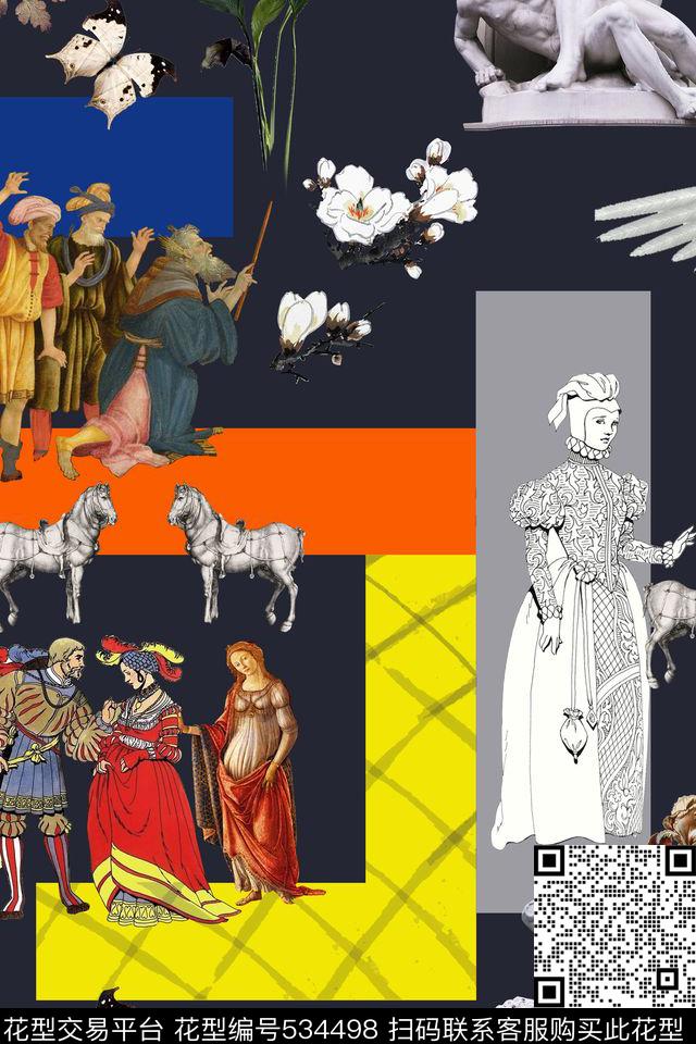 欧式人物走秀大牌复古数码印花华亿平台下载（图片编号: 534498） - 瓦栏（Walan）