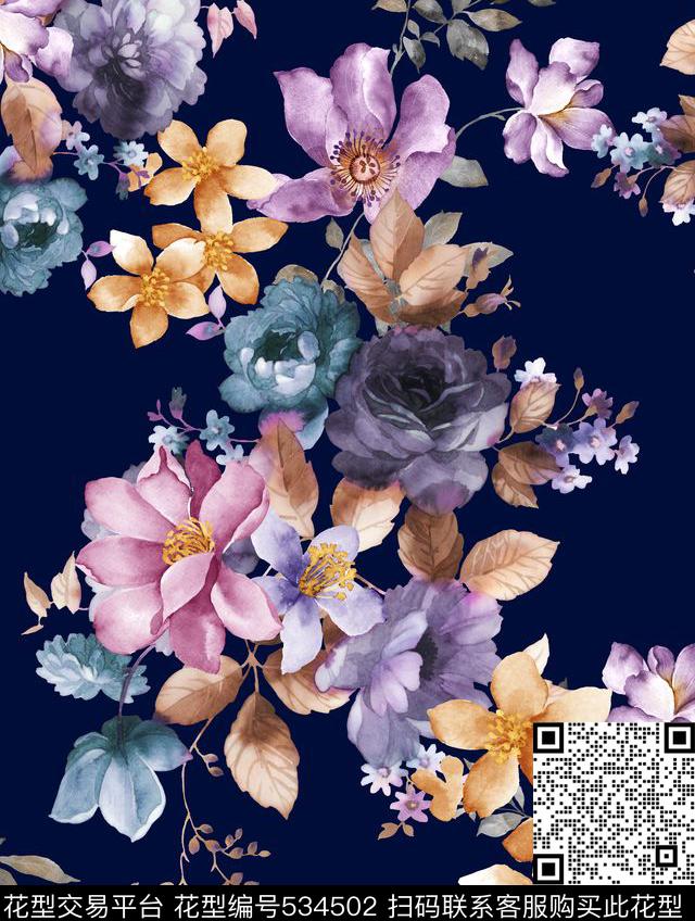 花卉欧式花纹手绘花卉数码印花华亿平台下载（图片编号: 534502） - 瓦栏（Walan）