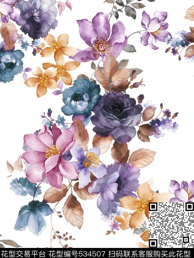 花卉玫瑰欧式花纹数码印花华亿平台下载（图片编号: 534507） - 瓦栏（Walan）