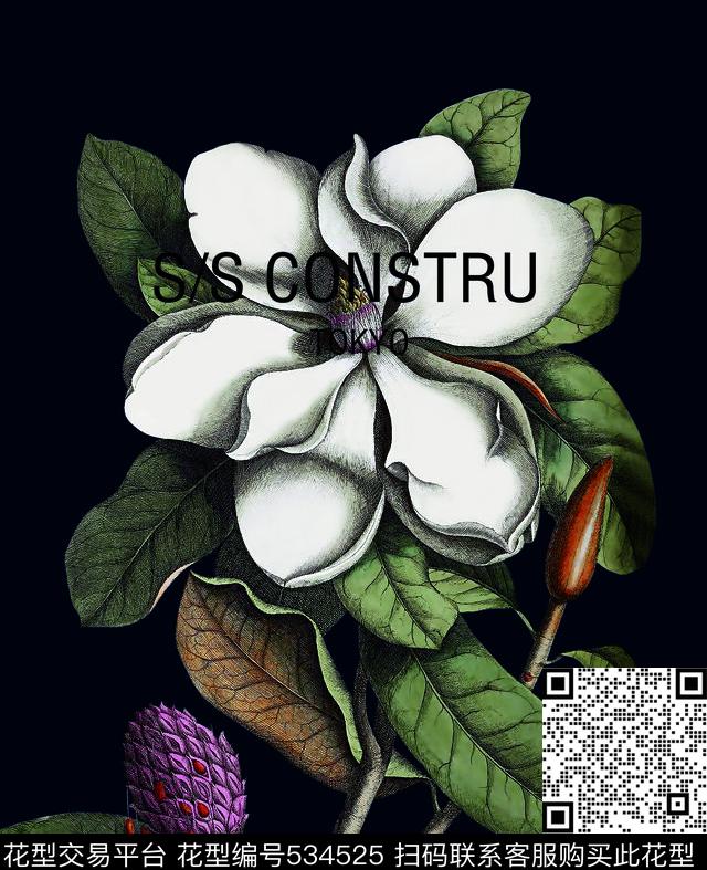 定位复古花朵手绘大花数码印花华亿平台下载（图片编号: 534525） - 瓦栏（Walan）