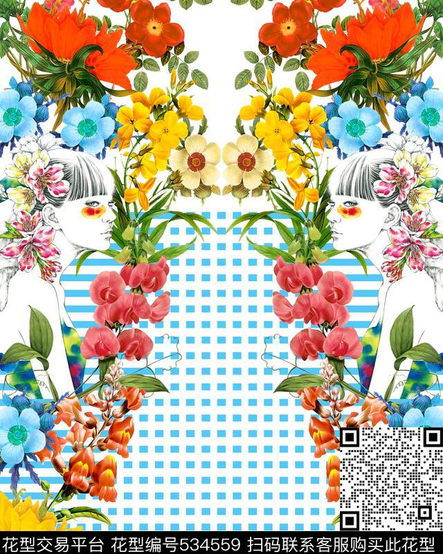 MAX-定位欧美民族风田园风手绘花卉熊仔美人横纹数码印花华亿平台下载（图片编号: 534559） - 瓦栏（Walan）