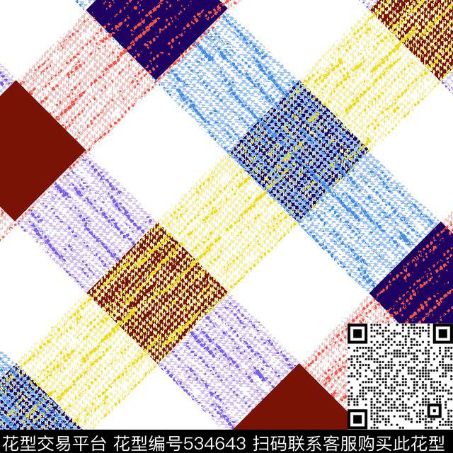 格子几何波点传统印花华亿平台下载（图片编号: 534643） - 瓦栏（Walan）