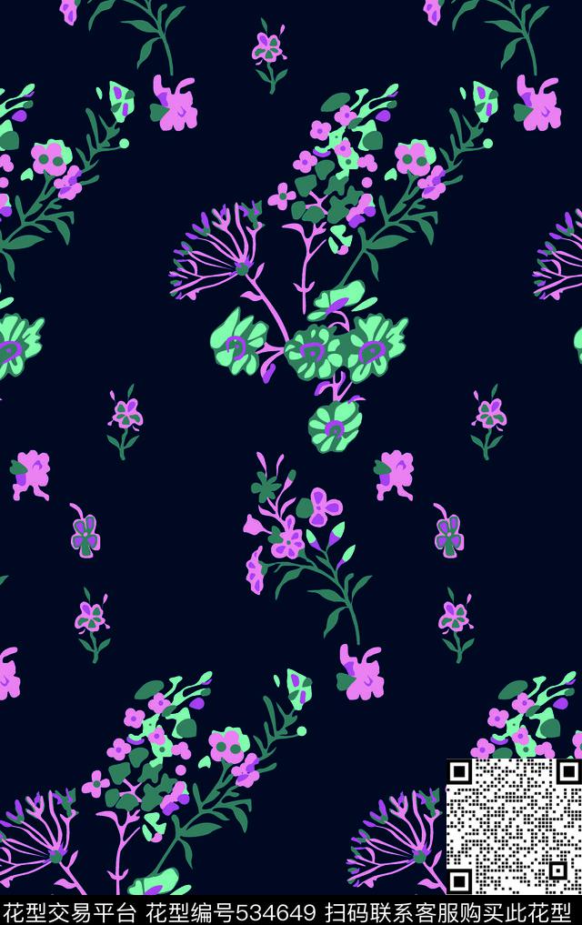 花卉小花旗袍传统印花华亿平台下载（图片编号: 534649） - 瓦栏（Walan）