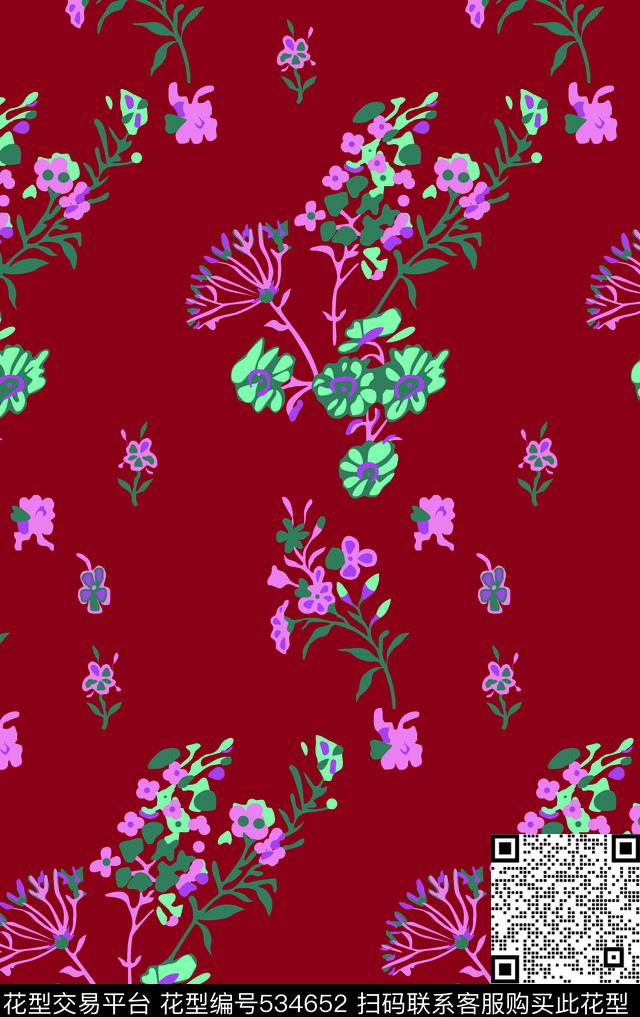 花卉小花旗袍传统印花华亿平台下载（图片编号: 534652） - 瓦栏（Walan）