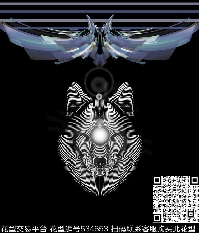 狼头时尚条纹数码印花华亿平台下载（图片编号: 534653） - 瓦栏（Walan）