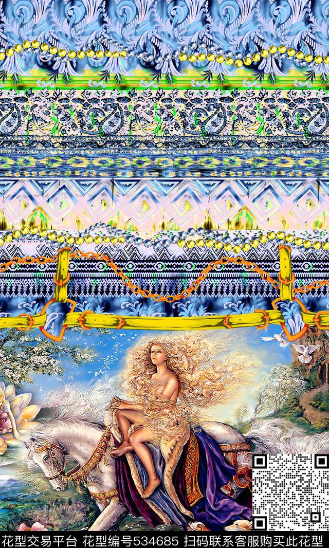 时尚风景条纹数码印花华亿平台下载（图片编号: 534685） - 瓦栏（Walan）