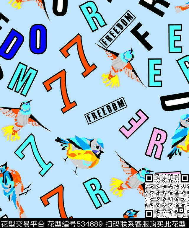 3D小鸟手绘小鸟卡通传统印花华亿平台下载（图片编号: 534689） - 瓦栏（Walan）