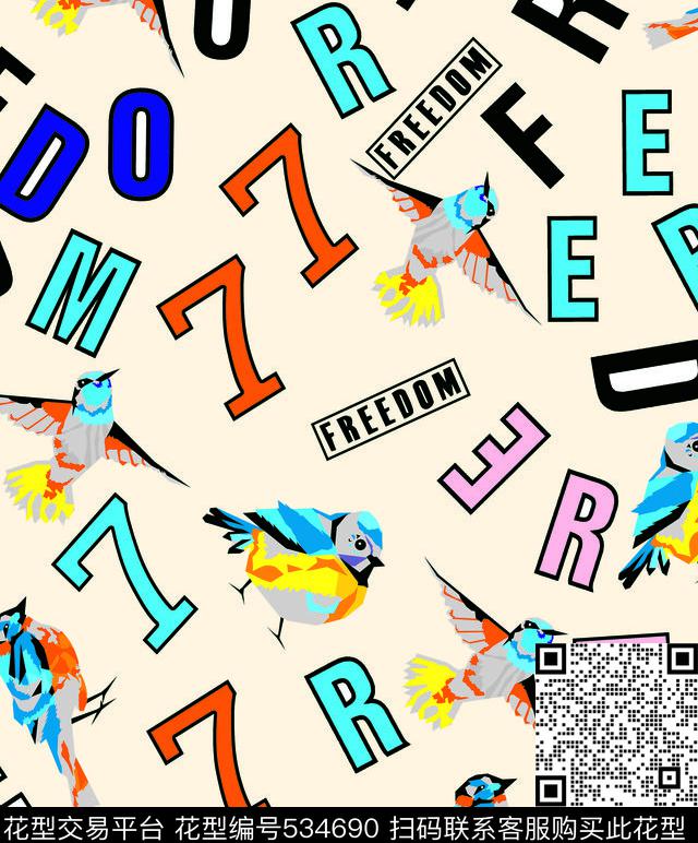 3D小鸟手绘小鸟卡通传统印花华亿平台下载（图片编号: 534690） - 瓦栏（Walan）