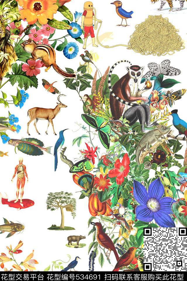 时尚动物花卉数码印花华亿平台下载（图片编号: 534691） - 瓦栏（Walan）