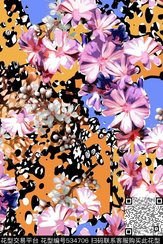 时尚女装手绘花卉大牌风数码印花华亿平台下载（图片编号: 534706） - 瓦栏（Walan）