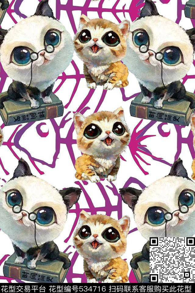 创意服装面料创意图案设计猫咪数码印花华亿平台下载（图片编号: 534716） - 瓦栏（Walan）
