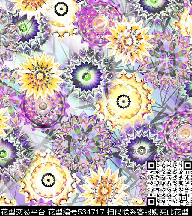 分形佩斯利圆数码印花华亿平台下载（图片编号: 534717） - 瓦栏（Walan）
