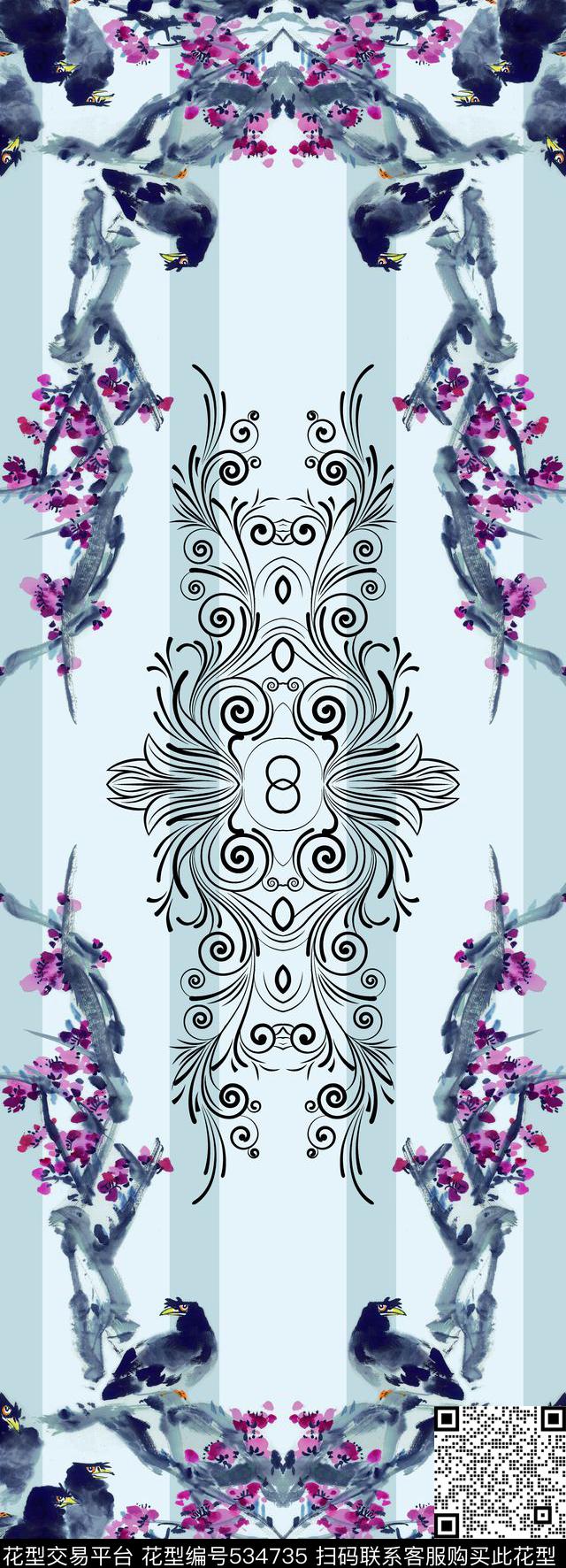 定位花中国风桃花数码印花华亿平台下载（图片编号: 534735） - 瓦栏（Walan）