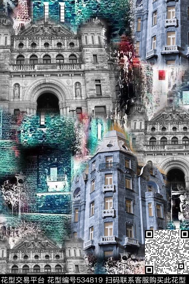 建筑潮流时尚大牌欧美复古建筑数码印花华亿平台下载（图片编号: 534819） - 瓦栏（Walan）